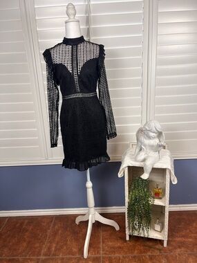 Pretty Little Thing Black Mesh Mini Dress Size S Goth Dark romantic